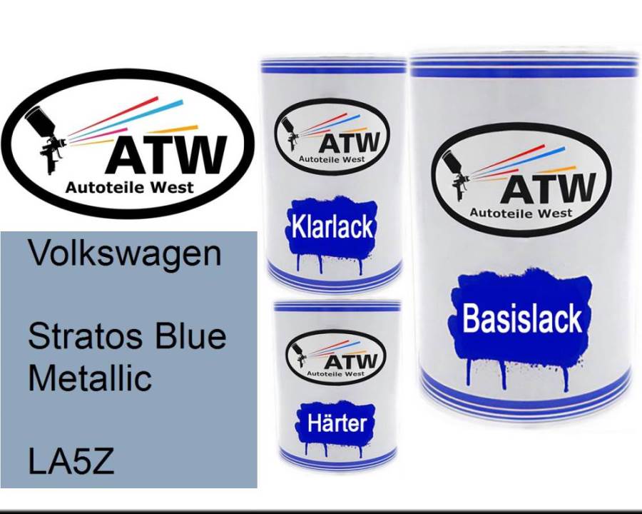 Volkswagen, Stratos Blue Metallic, LA5Z: 500ml Lackdose + 500ml Klarlack + 250ml Härter - Set, von ATW Autoteile West.